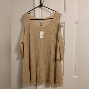 Catherine's Size 1X Gold Cold Shoulder Top